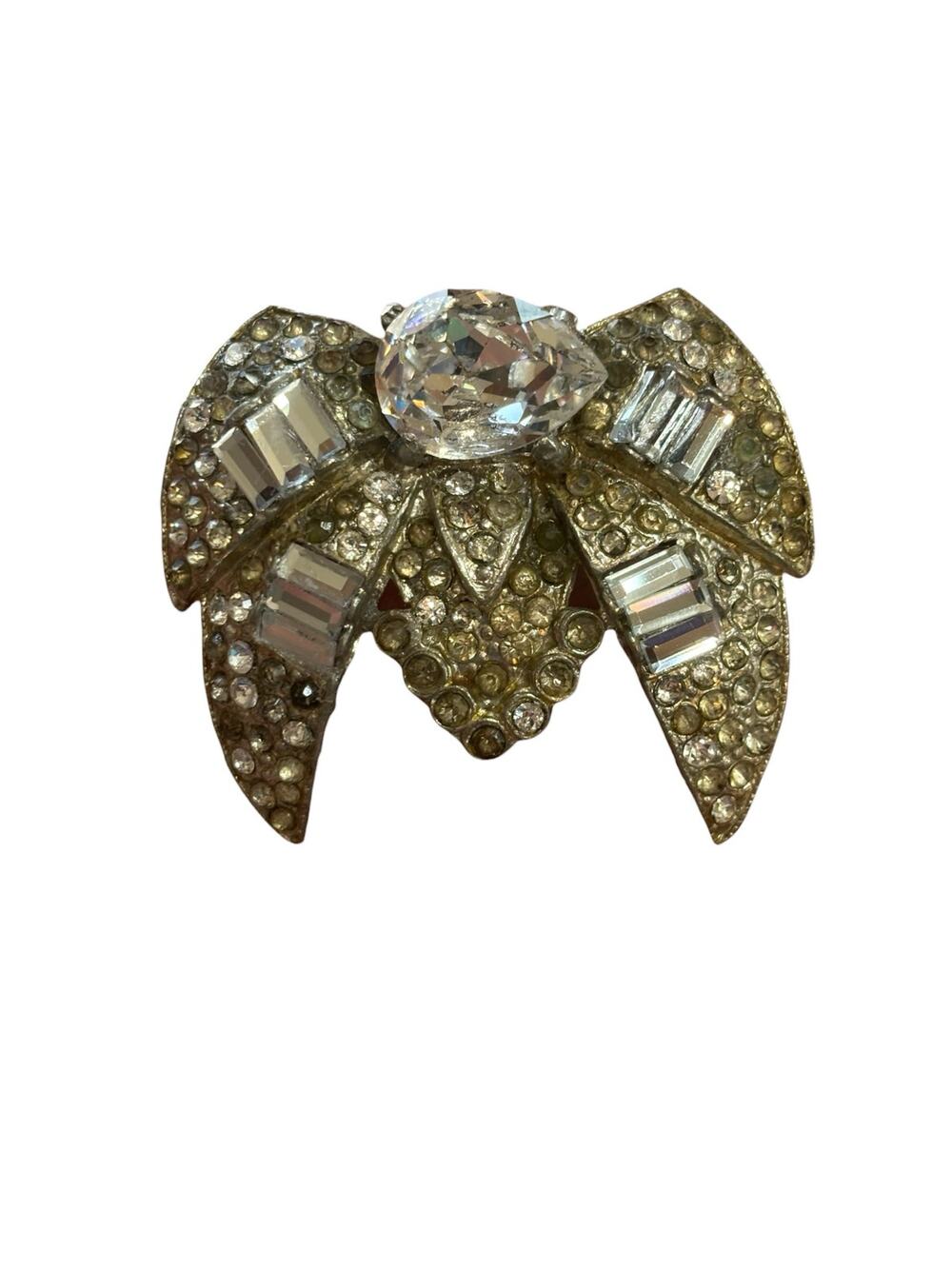 Vintage Art Deco Rhinestone Fur Clip Brooch Large Crystal Statement Pin Restored